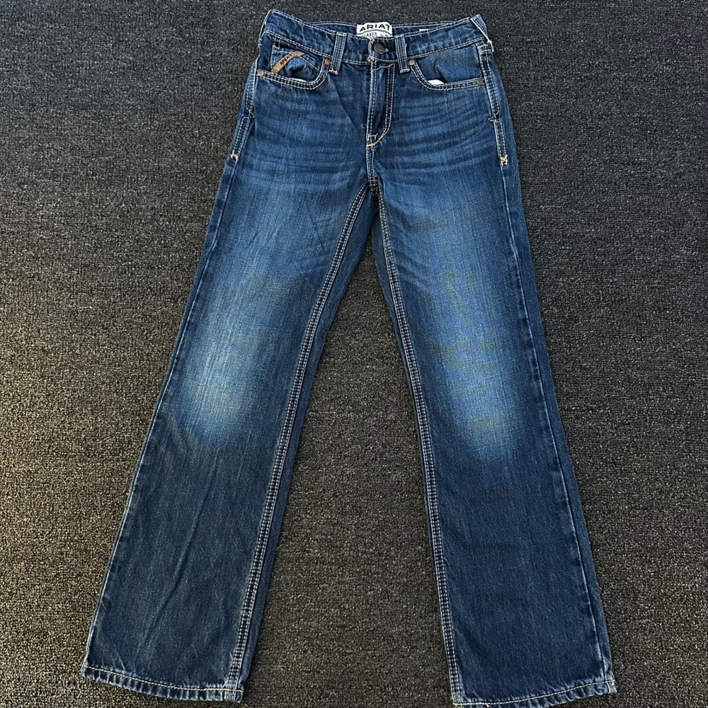 Ariat Relaxed Boot Cut Jeans Boys Size 12 Dark Wash Good B4 Denim